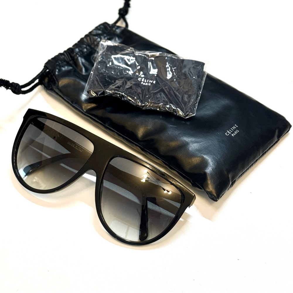Celine 62cm Oversize Shiny Black Sunglasses - Picture 5 of 13